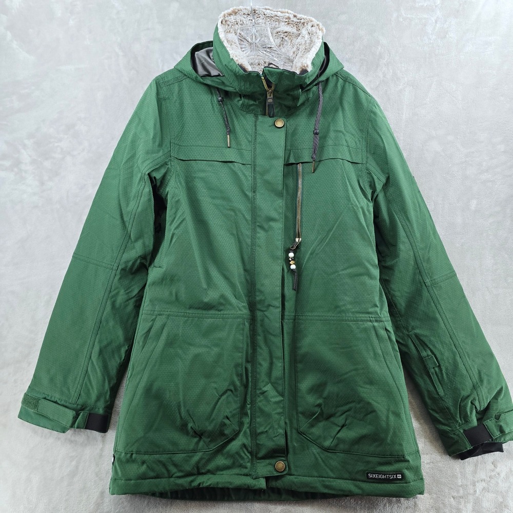 686 Spirit Insulated Jacket Women Medium Green infiDRY Snowboard Ski Hooded Coat
